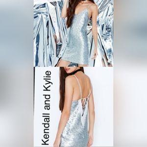 NWT Kendall & Kylie Silver Sequin Tie Back Shift Dress Medium